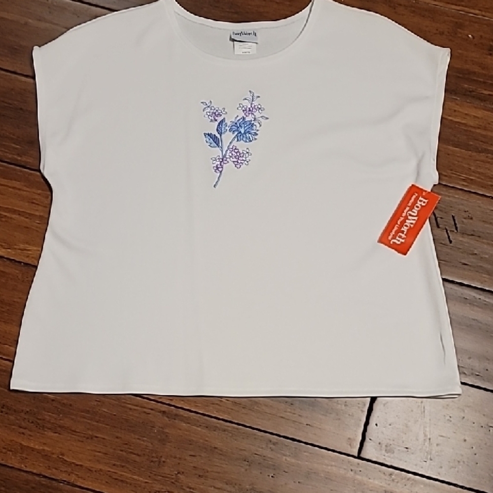 White Top with Blue Floral Design NWT